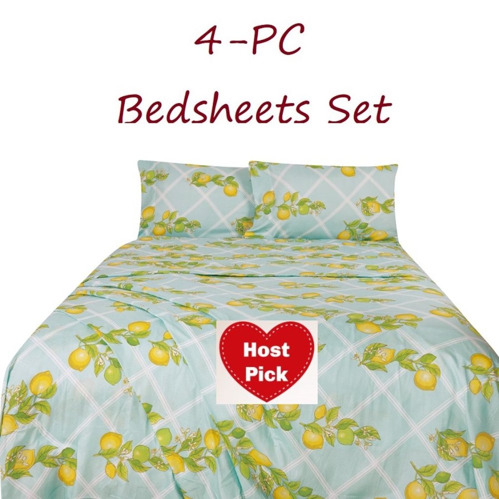 Botanical Print Bed Sheets Set 4-pc Bedsheets Set Full Queen King size